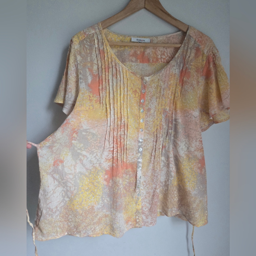 Vintage STYLE & CO. Orange and Yellow Flutter Sleeve Lightweight Blouse - Picture 4 of 8